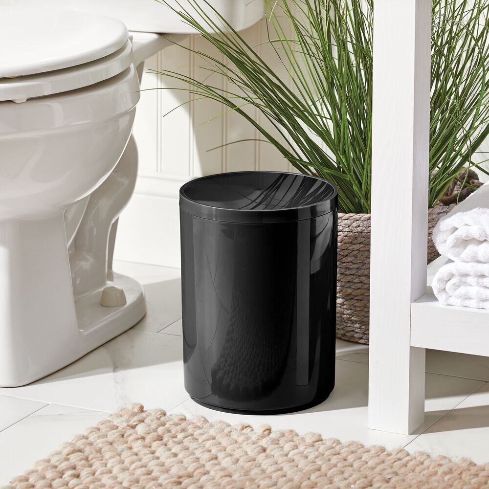 MDesign Plastic Small Round 1 7 Gallon Trash Can With Swing Lid